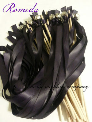 Top design Double black Stain Ribbon With Sliver Bell Wedding Ribbon Wands(50PiecesLot) Event Party Wedding Decoration