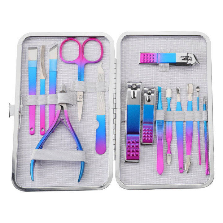 7101215-pcs-nail-cutter-set-colorful-titanium-stainless-steel-durable-leather-packaging-nail-care-kit-manicure-pliers-tool