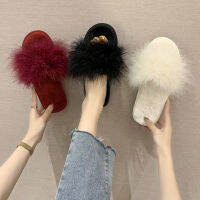 2022 Women Slippers Fashion Flats Outdoor Beach Slides Feather Furry Casual Home Shoes Female Footwear S3170