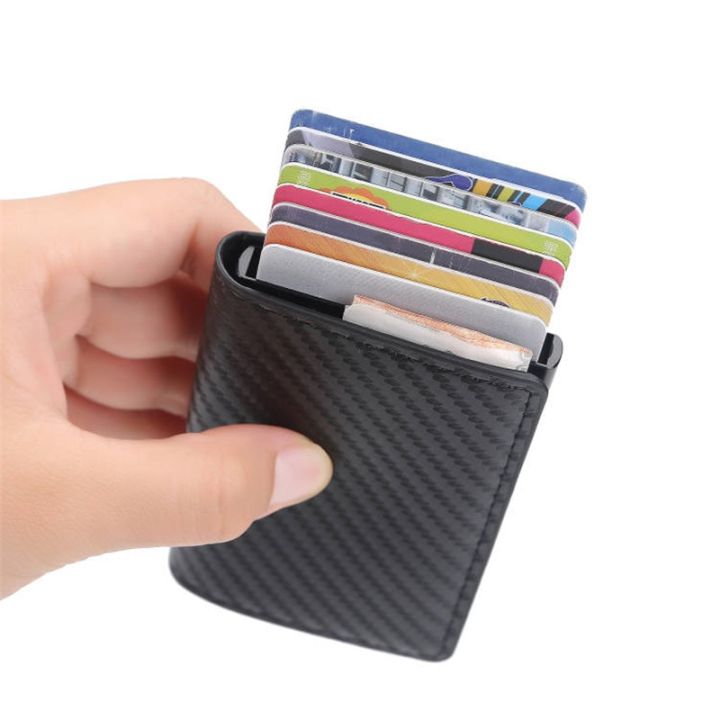 คาร์บอนไฟเบอร์ผู้ถือบัตรกระเป๋าสตางค์ผู้ชายยี่ห้อ-rfid-สีดำเมจิกพับหนังบางมินิกระเป๋าสตางค์กระเป๋าเงินขนาดเล็กชายกระเป๋ากรณี
