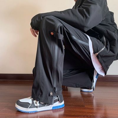 ❂ Casual overalls multi-zipper design oversize trendy brand waterproof charging pants vive wind energy high street pants for men