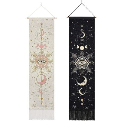 Bohemian Moon Phase Tapestry Vertical Wall Hanging Evil Eye Tapestry with Tassel Aesthetic Tapestries for Home Room Wall Decor