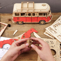 DIY Manual Assembly Model Car Wooden R Bus 3D Puzzle Camper Van Children Boy Girl Gift Educational Toys Home Decoration