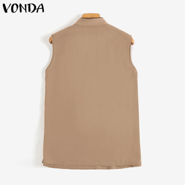 จัดส่งฟรี-fancystyle-vonda-ชุดผู้หญิงคอวีคอวีคอวีแขนกุดอเนกประสงค์เสื้อส่วนบนผ้าหนาธุรกิจสำนักงาน