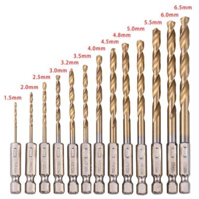13pcs HSS High Speed Steel Titanium Coated Drill Bit Set 1/4 Hex Shank 1.5-6.5mm quick Change Metal drilling Tool Woodworking Drills Drivers