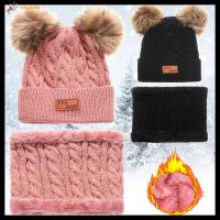 HUJAKON Fashion Knitted Crochet Beanie Cap Kids Hat Scarf Set Children Hats Fake Ball