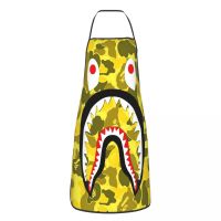 Gold Shark Camo Apron for Women Men Unisex Bib Camoflage Cooking Kitchen Tablier Cuisine Chef Baking