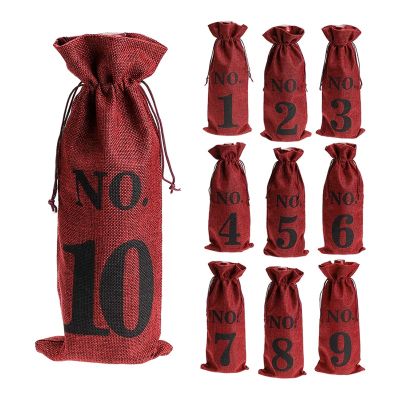 1 to 10 Burlap Wine Bags Blind Wine Tasting,Wine Bags Wedding Table Numbers,Wine Tasting Bags,Party,Christmas,10 Pcs,Red