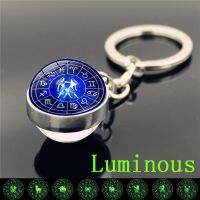 12 Constellation Luminous Keychain Aries Taurus Cancer Leo Glass Ball Pendant Zodiac Sign Key Chain Holder Women Birthday Gift