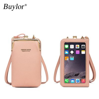 Buylor Bolsa Tas Wanita Layar Sentuh Ponsel Tas Selempang Bahu Dompet Wanita Dompet Kartu Koin Tas Tangan Kulit Lembut Clutch