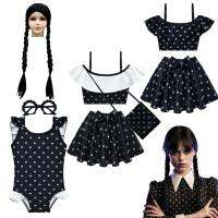 Girls Cosplay Wednesday Addams Bathing Suits Kids Dress Up Adams Family Costume Girls Bikini One-piece Swimsuit Child Beachwear