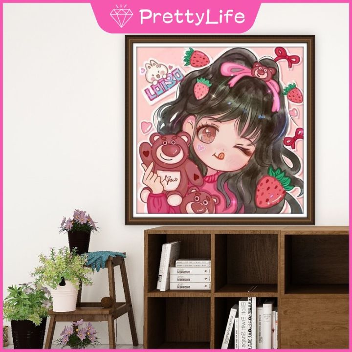 pl-hello-kitty-girl-5d-diy-ภาพวาดเพชร-kuromi-และ-stitch-ของขวัญน่ารักสำหรับตกแต่งบ้าน30x3-0ซม-40x4-0ซม-50x50cm