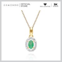 Gemondo จี้ทองคำ 9K ประดับมรกต (Emerald) ล้อมเพชร สไตล์คลาสสิกทรงรี : จี้ทองคำแท้ จี้พลอย จี้มรกต จีพลอยทองแท้ พลอยเขียว