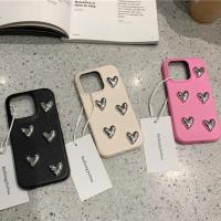 shuohaa166 เคสโทรศัพท์มือถือหนังลิ้นจี่ ลายหัวใจ LOVE 3D สีดํา สีขาว สีแดง สําหรับ Iphone 14promax 13 pro max 12 pro max 11 pro max