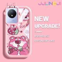 Jjlingji เคสสำหรับ VIVO Y02 Y11 Y02A 2023เคสมือถือซิลิโคนเจลซิลิกาเจลลายหมีสตรอเบอร์รี่นิ่มกันกระแทกทนทานต่อการขีดข่วนเคสโทรศัพท์โปร่งใสฝาครอบป้องกันเลนส์กล้องถ่ายรูป