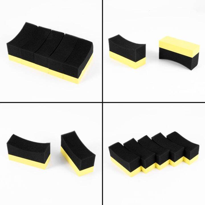 5x-professional-automotive-car-wheel-washer-tyre-tire-dressing-applicator-curved-foam-sponge-pad-black-yellow