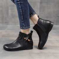 Handmade Chelsea Boots Round Toe Flat-Bottomed Retro Non-Slip Casual Leather Women Boots Designer Brand Luxury Women Shoes