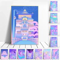2023▲ 80s Vaporwave Style Wall Art Poster City Night Street Cat Canvas Painting Print Home Decoration Kawaii Room Decor Canvas Picture