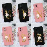 เคสสำหรับ Vivo Y02A Y02 4G รองพื้นปกป้องกันกระแทกแฟชั่นสุดหรูดอกไม้26ตัวอักษรผิวด้านซิลิโคนนิ่มฝาครอบคู่สำหรับ Vivo Y 0 2กรอบกันชน