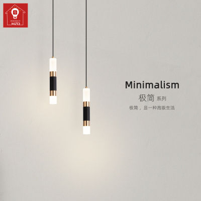MZD [【มี3สี Bulb】bedside Chandelier Led Simple Modern Bedroom Study Single-Head Pendants Light Strip Lamp Nordic Creative Restaurant Bar Lamp