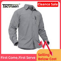 TACVASEN ฤดูร้อน Cargo ทำงานเสื้อซิปกระเป๋าบุรุษแขนยาวน้ำหนักเบา Quick Dry ยุทธวิธีเดินป่าเสื้อเสื้อ Man