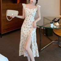 COD DSFGRDGHHHHH 2022 summer apricot dress beach casual floral dress elegant floral maxi dress with slit dress for women