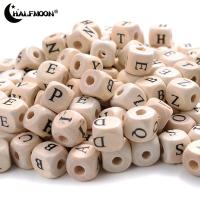 20Pcs 10mm Wooden Letter Alphabet Beads Loose Spacer Beads For Handmade Pacifier Clips Name Jewelry Making Accessories Clips Pins Tacks