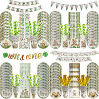 Jungle Birthday Party Tableware ชุด Jungle Wild One แผ่นกระดาษถ้วยผ้ากันเปื้อน Jungle Safari Theme Party Decorationshot