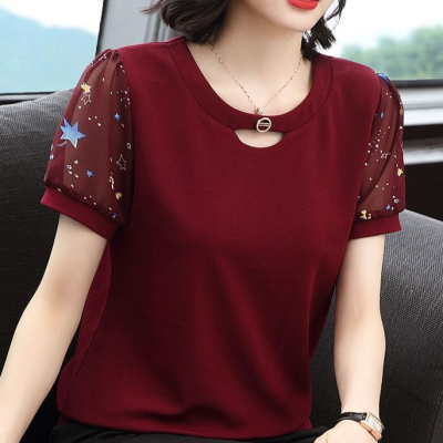 BLOUSE Plus Size Womens Chiffon Shirt Summer Korean Style Loose Short Sleeve T-shirt