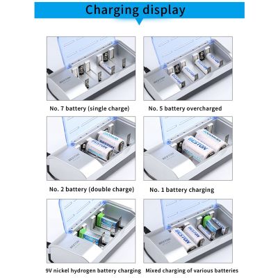 BESTON Battery Charging Case 1/2/5/7/9V NiMH Battery 6 Slots LED Multi-Charger for AA/AAA/C/D Type Battery Charging
