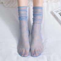 （A Beautiful） 1คู่ WomenSocks TransparentHeart DecorElastic ถุงเท้าสั้นถุงเท้าผู้หญิงดู ThroughSock