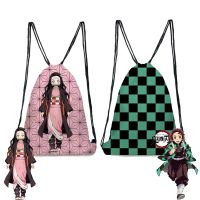 Demon Slayer Drawstring Backpack Kimetsu No Yaiba Kamado Tanjirou Kamado Nezuko Printed Backpack Drawstring Pocket Bag 【AUG】