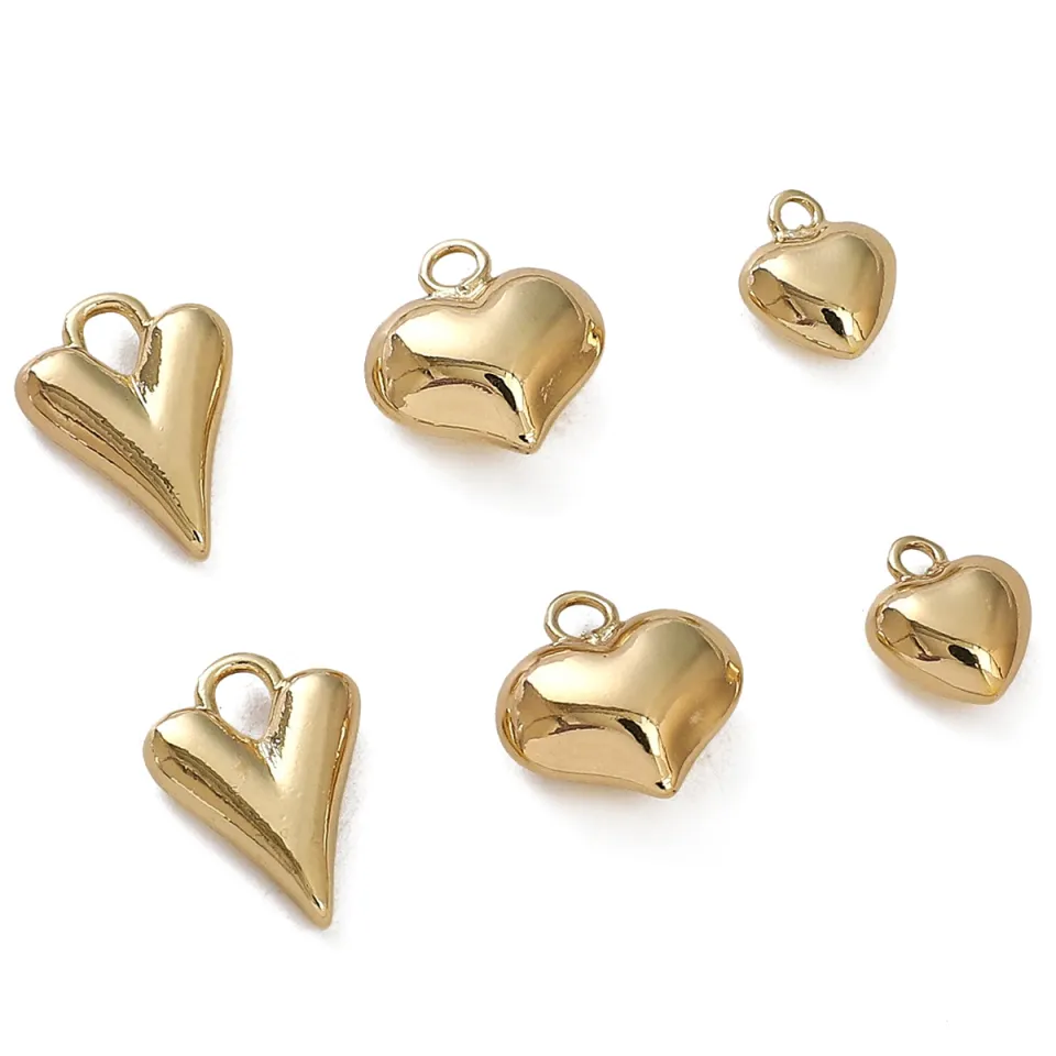 14K Gold Plated Brass Heart Necklace Charm Pendant for Fashion Jewelry  Making Findings