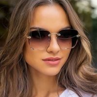 Square Sunglasses Woman Brand Designer Fashion Rimless Gradient Sun Glasses Shades Cutting Lens Ladies Frameless Eyeglasses Cycling Sunglasses