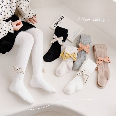 [COD] Girls leggings 2022 autumn and winter new Korean version of polka dot bow childrens pantyhose
