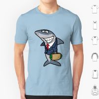 〖Margot decoration〗 Mean Business Shark Suit And Tie Broker Trader T Shirt Big Size 100  Cotton Shark Capitalist Idea Suitcase Business Cartoon