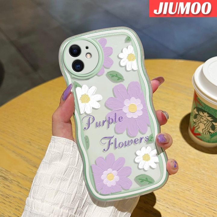 jiumoo-เคสปลอกสำหรับ-samsung-กาแล็คซี่-a30s-a50s-ดอกไม้สีม่วงแฟชั่นลายการ์ตูนสร้างสรรค์ลายคลื่นขอบซิลิโคนกล่องกันกระแทกป้องกันเลนส์กล้องเคสนิ่มโปร่งใส