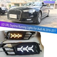 Car LED DRL Daytime Running Lights with Turn Signal Bumper Fog Light Driving Lamp For-Audi A6 2016-2017