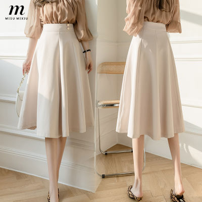 MISUMIXIU 2021 New High Quality Fabric Midi Skirt Women Fashion Temperament High Waist Big A-Line Skirts Ladies