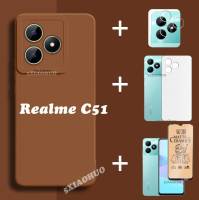 4in 1 Realme C51เคสโทรศัพท์ Realme กรณี C51 Realme C51เคสโทรศัพท์ซิลิโคนนุ่ม + ฟิล์มกระจกเทมเปอร์ + ฟิล์มเลนส์ + ฝาหลัง