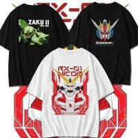 Gundam แฟชั่น คลาสสิกUnisex อนิเมะโมบิลสูทกันดั้ม ผ้าฝ้ายเสื้อยืดแขนสั้น สำหรับชายยูนิคอร์นในสไตล์ล่าสุด เสื้อคู่