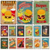 Burger Fries Metal Poster Signage Tin Painting Vintage Advertising Plaque Kitchen Restaurant Shop Modern Wall Art Decor Mural