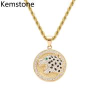 Kemstone ฮิปฮอปสแตนเลสสีทองเซอร์คอนแผ่นสีเงินเสือดาวสัตว์สร้อยคอพร้อมจี้เครื่องประดับของขวัญ