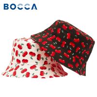 {You have a hat} Bocca หมวกหมวกปี๊บแบบกลับด้านผลไม้เชอร์รี่พิมพ์ลายสองด้านพับได้หมวกชาวประมงคุณภาพสูงกลางแจ้งในฤดูใบไม้ผลิ