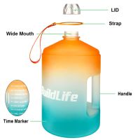 QuiFit 3.78L Small Mouth Gallon Sports Water Bottle with Motivational Time Marker BPA Free Leak Proof and Durable