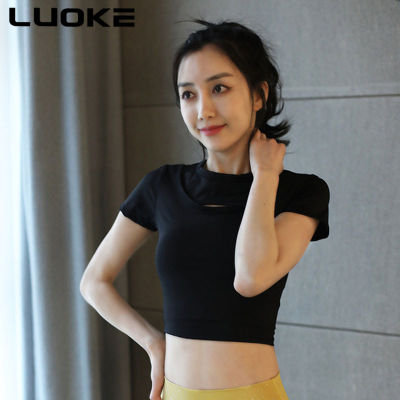 Luoke ใหม่ชุดโยคะเสื้อแขนสั้นวิ่งออกกำลังกาย Quick-Drying Tight และกลมบางคอกีฬาเสื้อยืดผู้หญิง