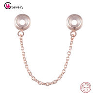 WG Silver Stopper Safety Chain Charms Fit European Original Charm celet 925 Pure Silver Rose Gold Bead For Jewelry DIY Making