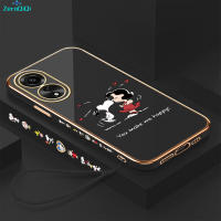 [ฟรีสายคล้อง] สำหรับ OPPO A78เซลล์4G เคสโทรศัพท์การ์ตูนสนูปี้ลวดลายขอบสี่เหลี่ยมเคสโทรศัพท์ชุบหรูหราเคสโทรศัพท์นิ่ม