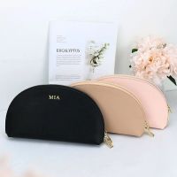 Monogrammed saffiano Leather Clutch Bag Women Solid Color Semicircular Party Bag Half Moon Zipper ladies Clutch Female Bag