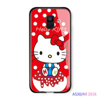 เคสมือถือ เคสโทรศัพท์ เคส Samsung Galaxy A8 2018 A82018 A530การ์ตูน Hello Kitty เฮลโลคิดตี้เคทีแมว Glossy กระจกเทมเปอร์โทรศัพท์มือถือ Hard Shell เคสฝาหลังปลอก